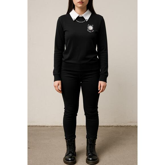 Hot Topic Skelanimals Chain Collar Long Sleeve Collared Top Black White Size XS - Picture 11 of 11